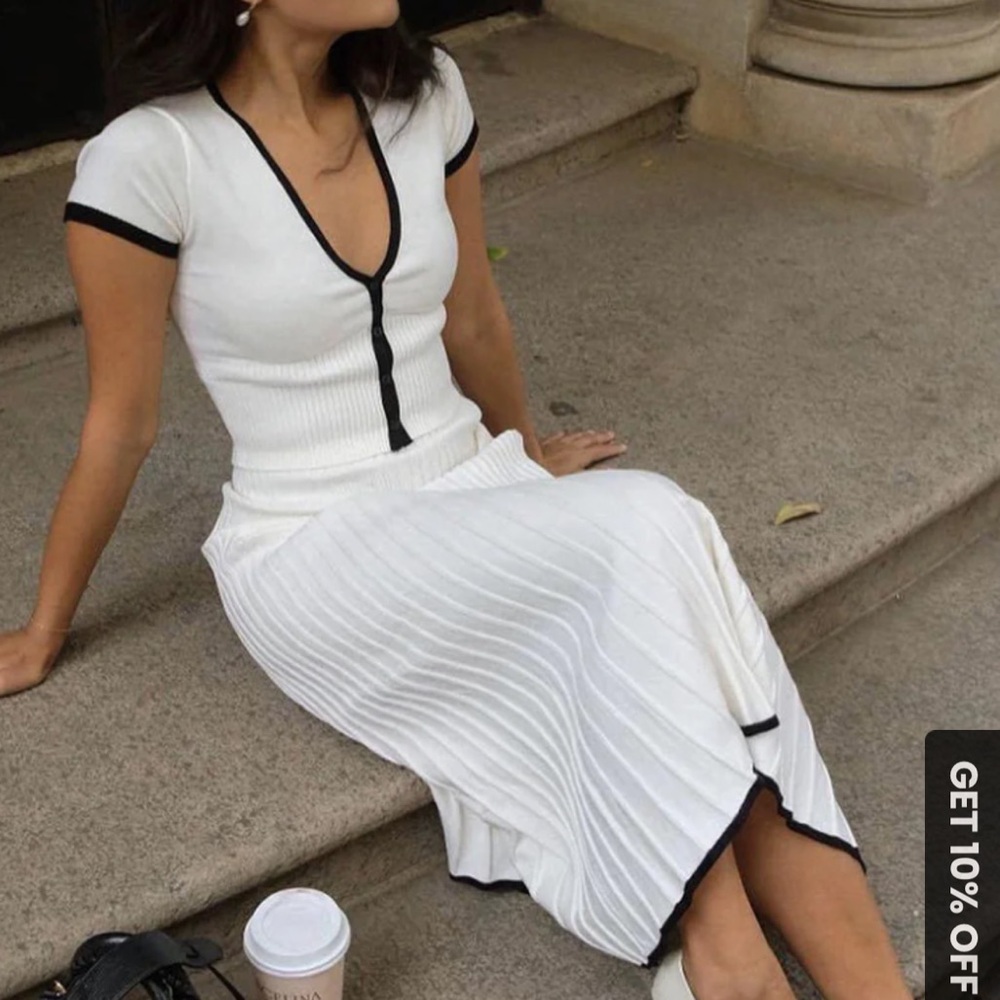 Commense White A-Line Skirt with Black Trim